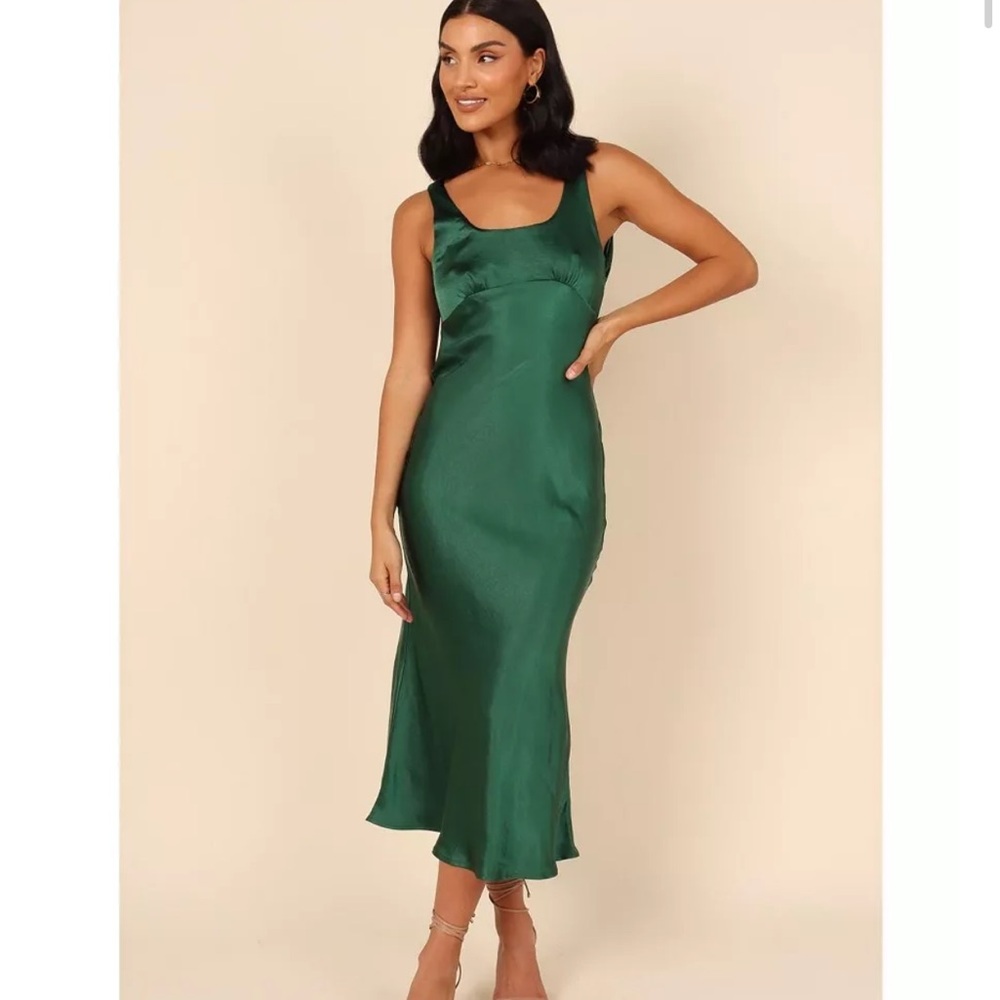 Green Satin Midi Dress